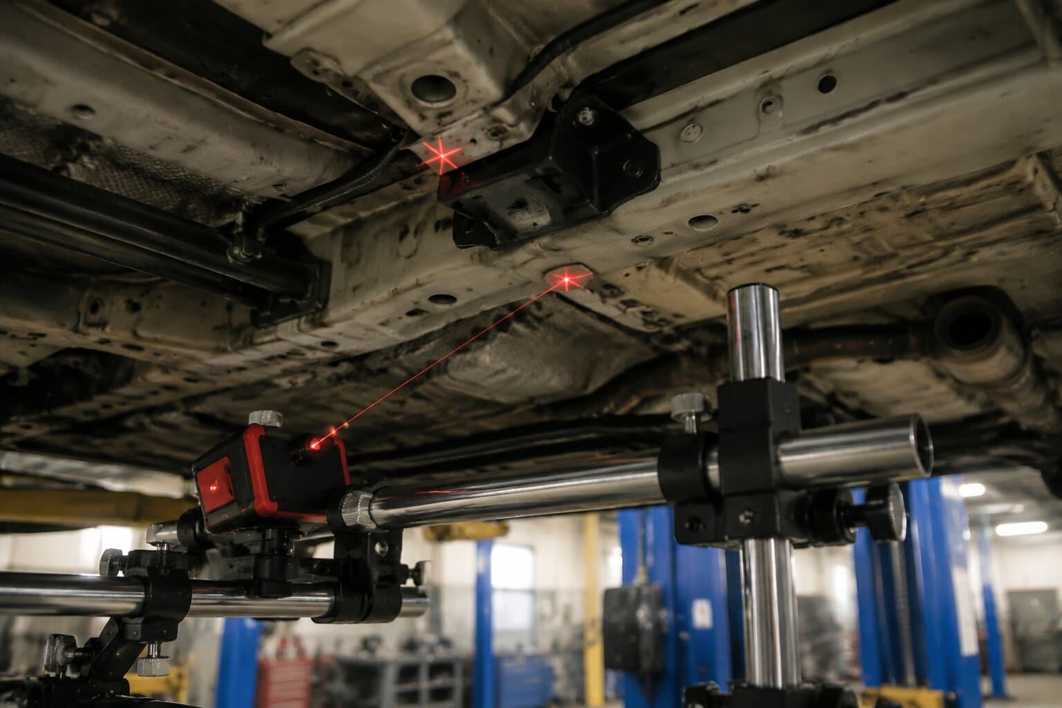 Laser frame measurement under a vehicle